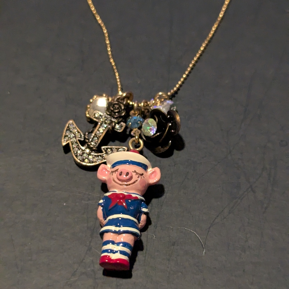 Betsey Johnson Necklace With Nautical Pig pendant